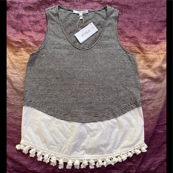 DEREK LAM 10 CROSBY Linen Blend Pom-Pom Tank - Picture 1 of 7